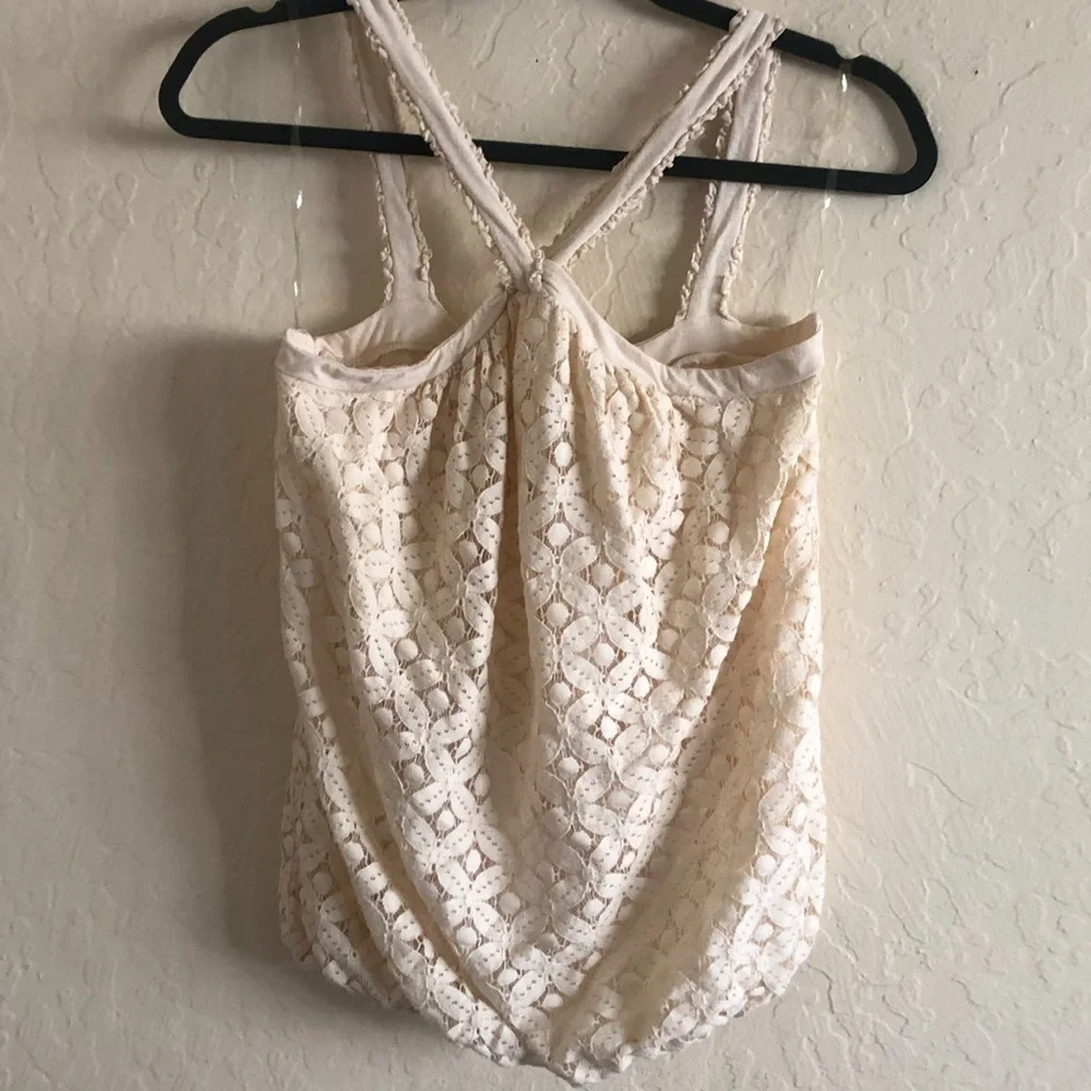 Anthro Ella Moss Cream Eyelet Floral Lace top